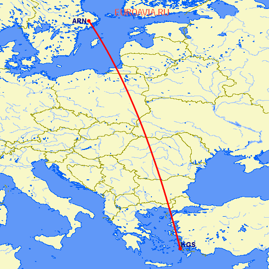 перелет Кос — Стокгольм на карте
