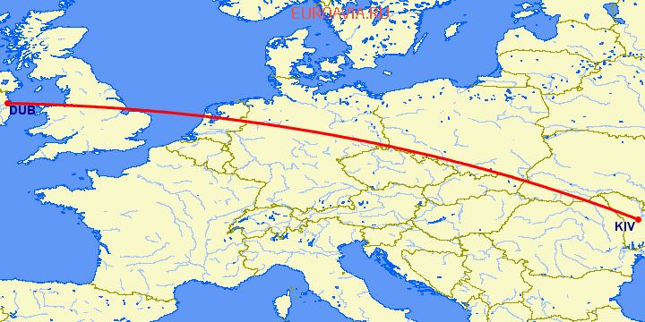 перелет Кишинев — Дублин на карте