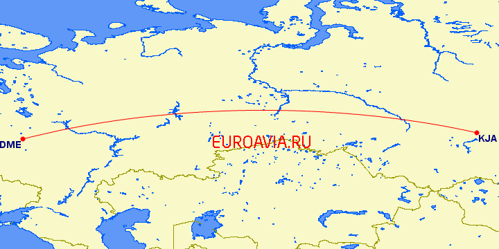 перелет Красноярск — Москва на карте