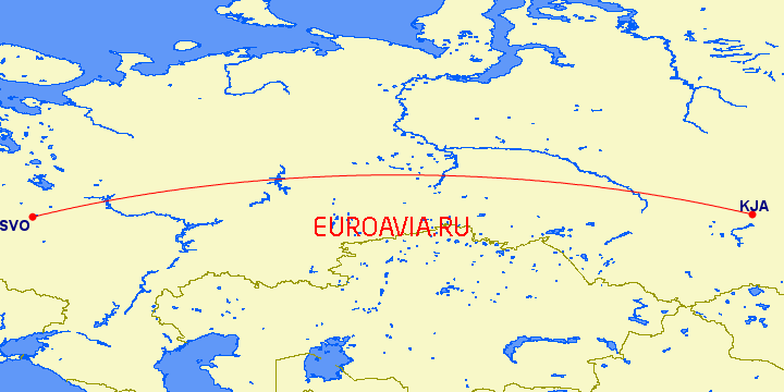 перелет Красноярск — Москва на карте