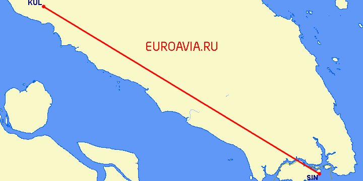 перелет Куала Лумпур — Сингапур на карте