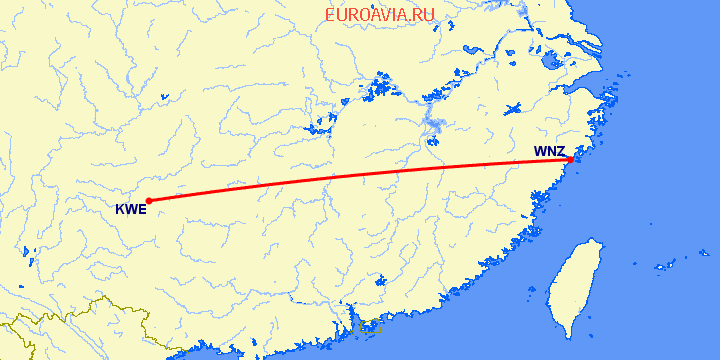 перелет Гуйянг — Венчжоу на карте