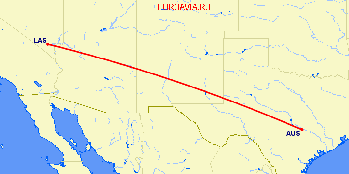 перелет Лас Вегас — Остин на карте