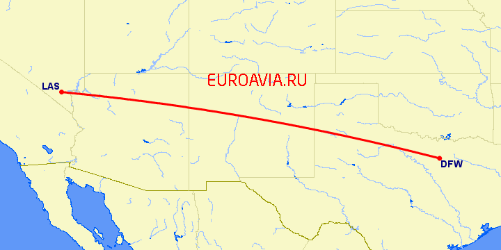 перелет Лас Вегас — Даллас на карте
