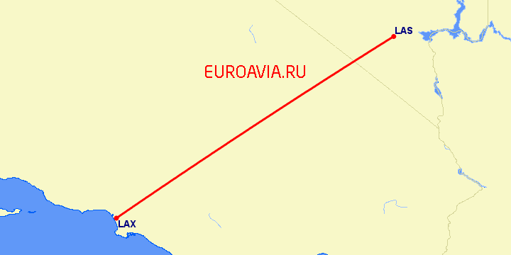 перелет Лас Вегас — Лос Анджелес на карте