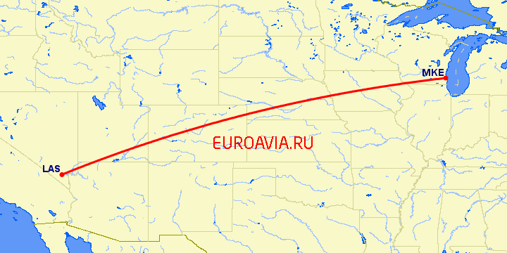перелет Лас Вегас — Милуоки на карте