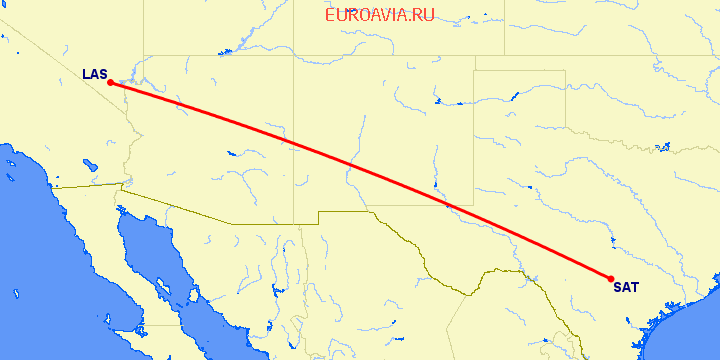 перелет Лас Вегас — Сан Антонио на карте