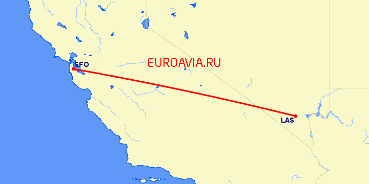 перелет Лас Вегас — Сан Франциско на карте