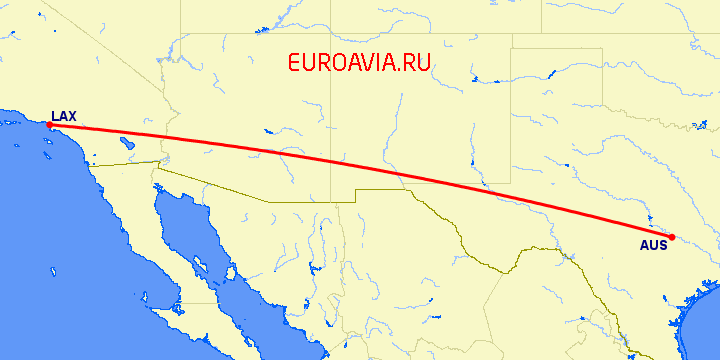 перелет Лос Анджелес — Остин на карте