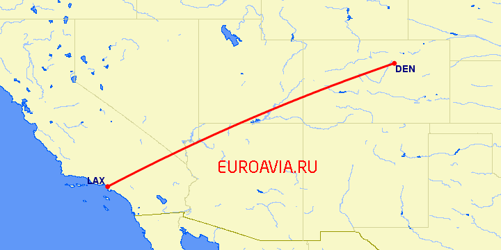 перелет Лос Анджелес — Денвер на карте