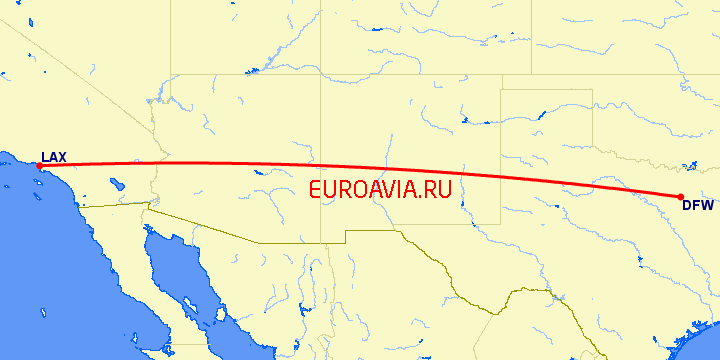перелет Лос Анджелес — Даллас на карте