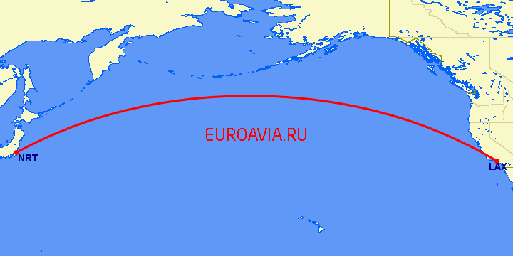 перелет Лос Анджелес — Токио на карте