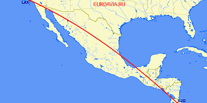 перелет Лос Анджелес — Сан Хосе на карте