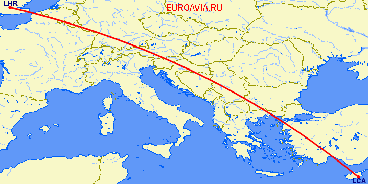 перелет Ларнака — Лондон на карте