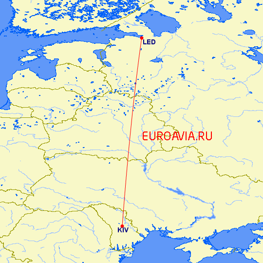 перелет Санкт Петербург — Кишинев на карте