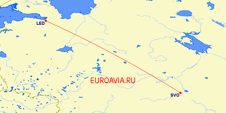перелет Санкт Петербург — Москва на карте