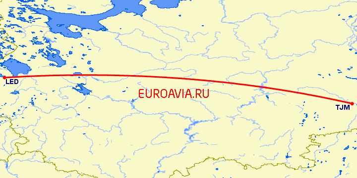 перелет Санкт Петербург — Тюмень на карте