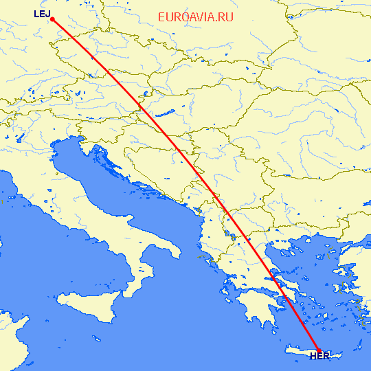 перелет Лейпциг Галле — Ираклион на карте