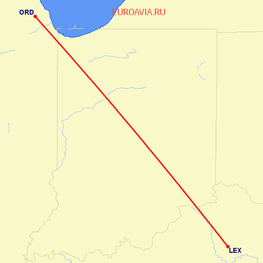 перелет Lexington — Чикаго на карте