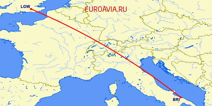 перелет Лондон — Бари на карте