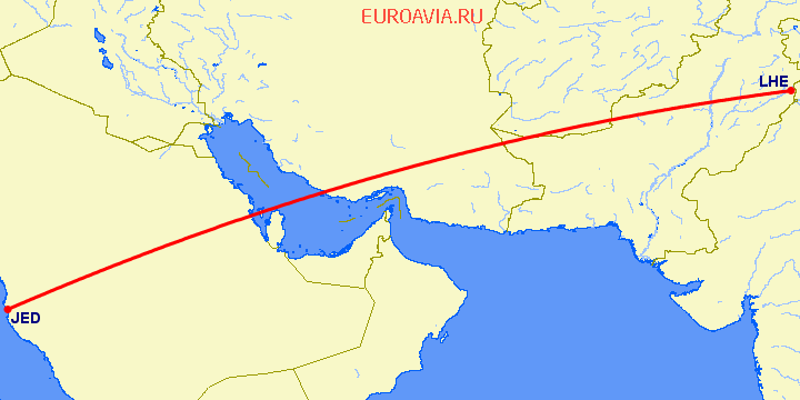 перелет Лахор — Джедда на карте