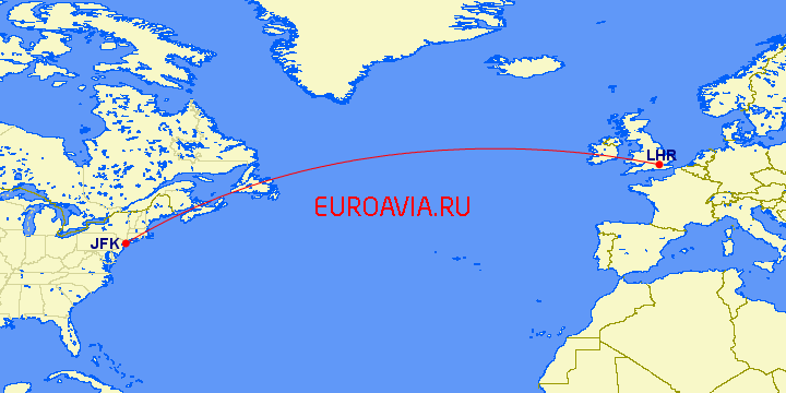 перелет Лондон — Нью-Йорк на карте