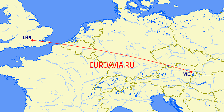 перелет Лондон — Вена на карте