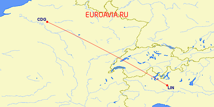 перелет Милан — Париж на карте