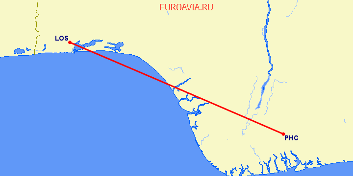 перелет Лагос — Port Harcourt на карте