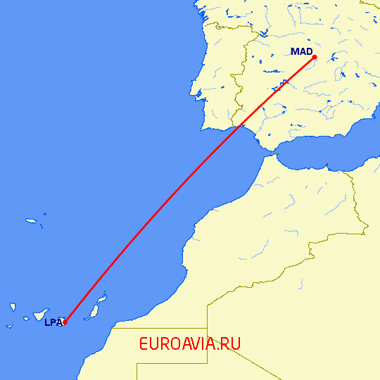 перелет Лас Пальмас — Мадрид на карте