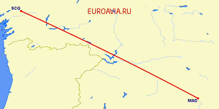 перелет Мадрид — Сантьяго де Компостела на карте