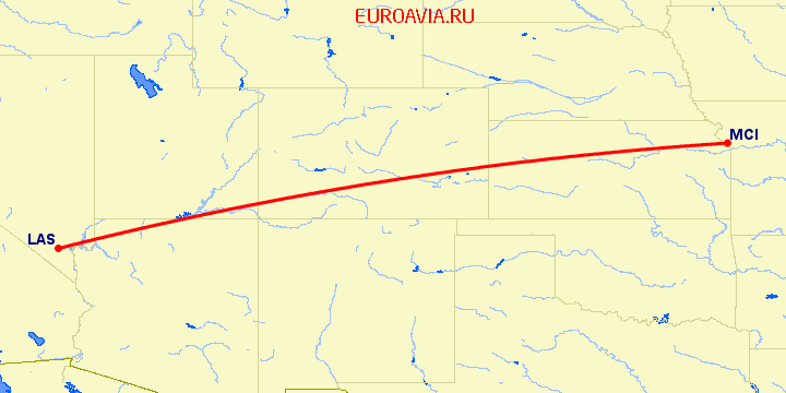 перелет Канзас Сити — Лас Вегас на карте