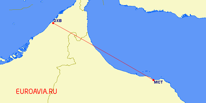 перелет Маскат — Дубай на карте