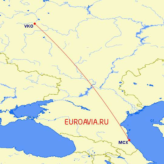 перелет Махачкала — Москва на карте