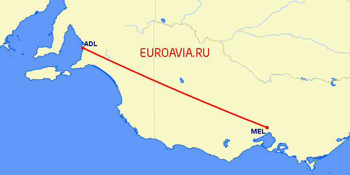 перелет Мельбурн — Аделаида на карте