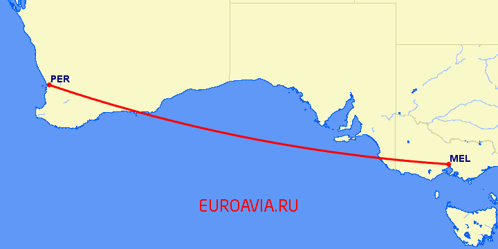 перелет Мельбурн — Перт на карте