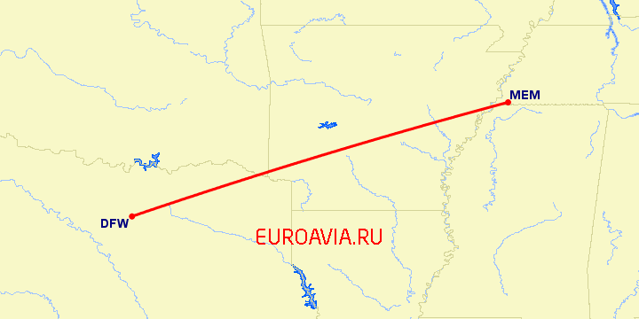 перелет Мемфис — Даллас на карте