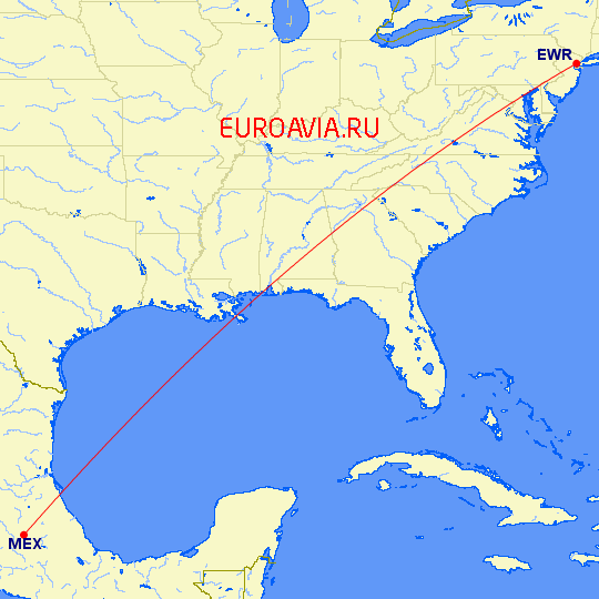 перелет Мексико Сити — Ньюарк на карте