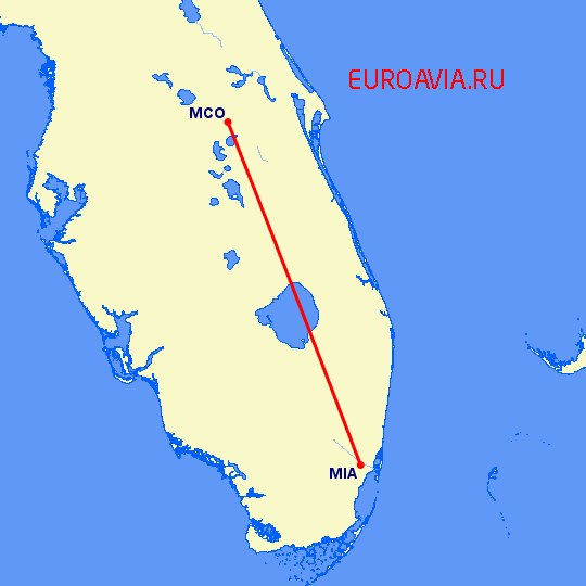 перелет Майами — Орландо на карте