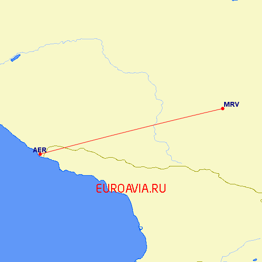 перелет Минеральные Воды — Сочи на карте