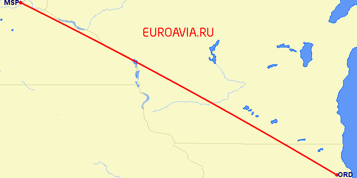 перелет Миннеаполис — Чикаго на карте