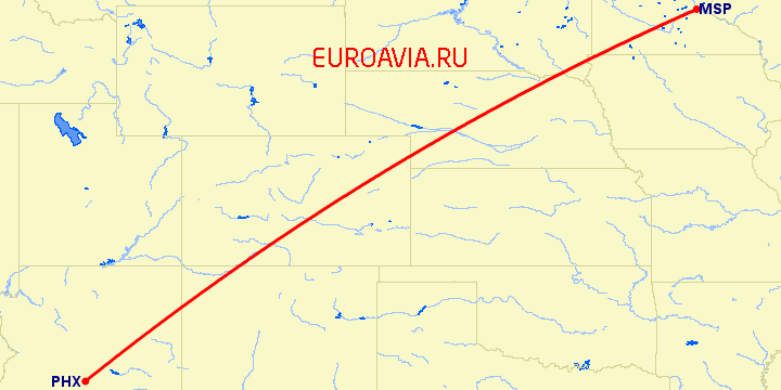 перелет Миннеаполис — Феникс на карте