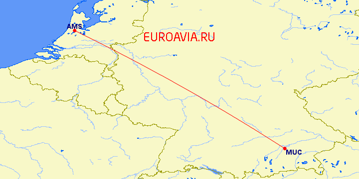 перелет Мюнхен — Амстердам на карте