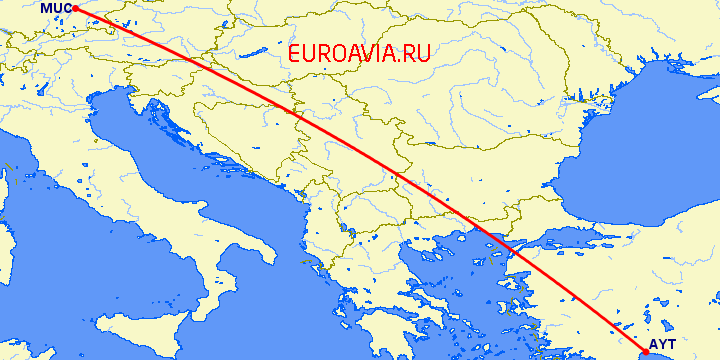 перелет Мюнхен — Анталия на карте