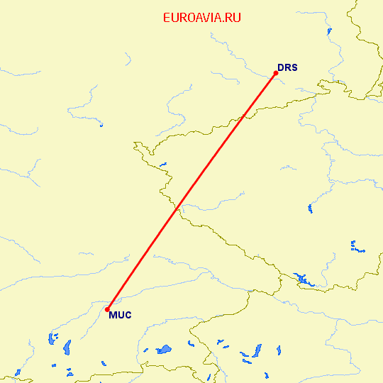 перелет Мюнхен — Дрезден на карте
