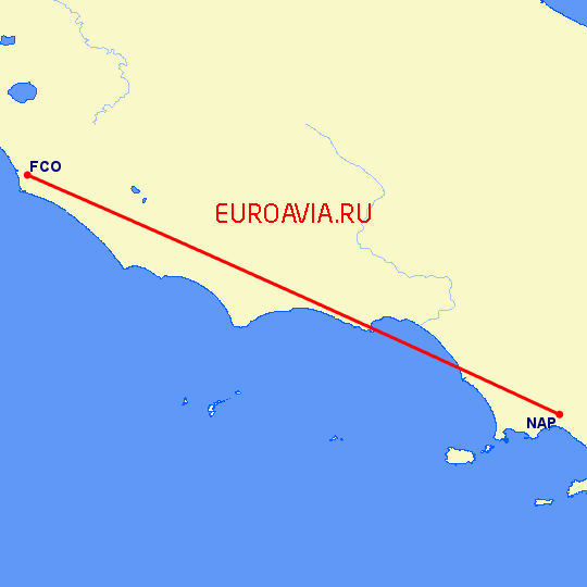 перелет Неаполь — Рим на карте