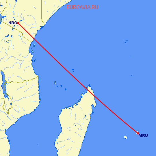 перелет Найроби — Порт Луис на карте