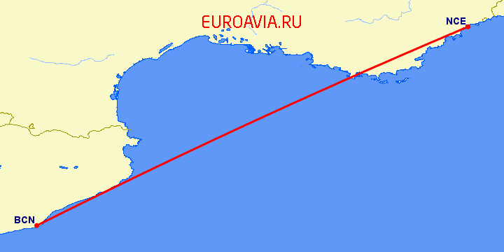 перелет Ницца — Барселона на карте