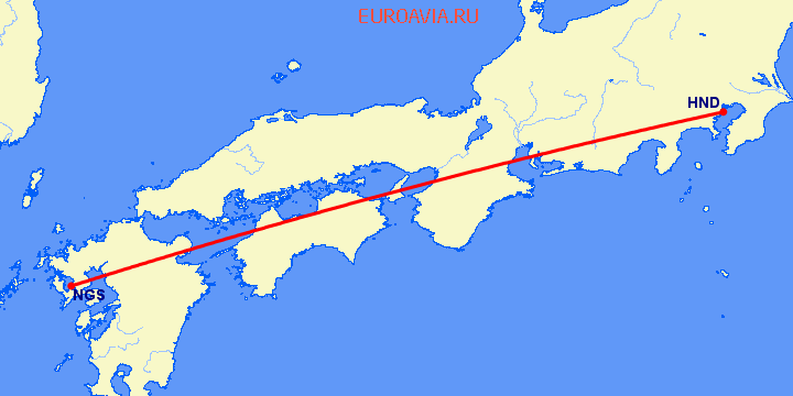 перелет Нагасаки — Токио на карте