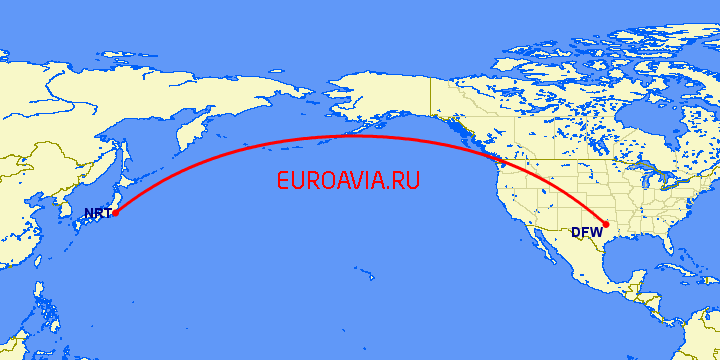перелет Токио — Даллас на карте